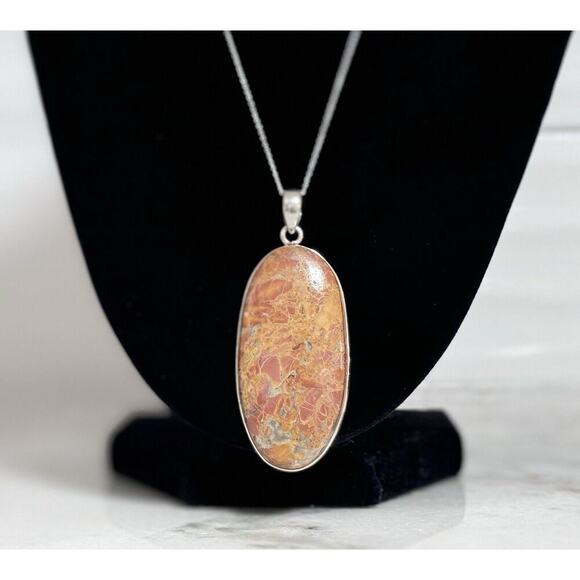 Sterling Silver Maligano Jasper Pendant 18” Italy Chain Necklace - Picture 2 of 10